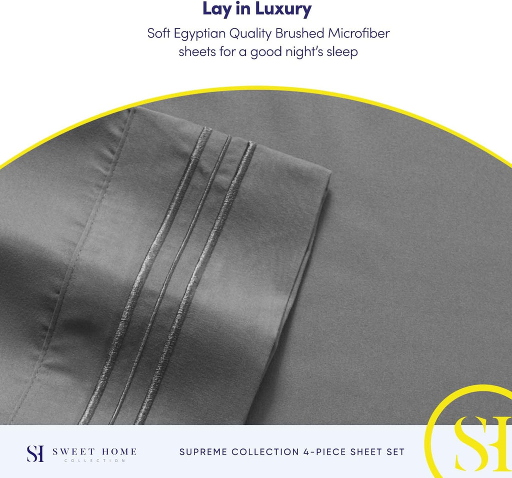 King Sheets - Breathable Luxury Bed Sheets with Full Elastic & Secure Corner Straps Built In - 1800 Supreme