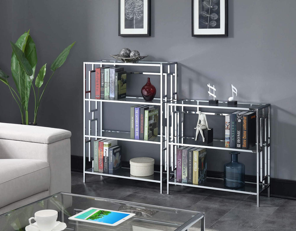 Town Square Chrome 4 Tier Bookcase, Clear Glass / Chrome Frame