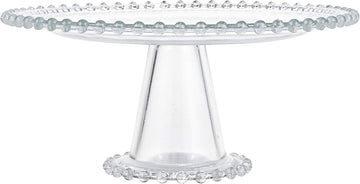 Crystal Glass Beaded Edge Pedestal Cake Stand, Fits up to 10" Round Cake, for Weddings and Parties