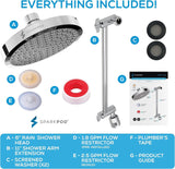 Round Rain Shower Head with Extension Arm - Height Adjustable Shower Head with High Pressure Performance