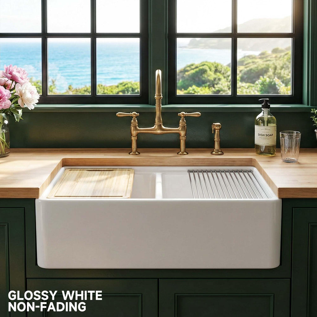 33 x 20 Inch Double Bowl Apron Farmhouse Workstation Kitchen Sink ﻿