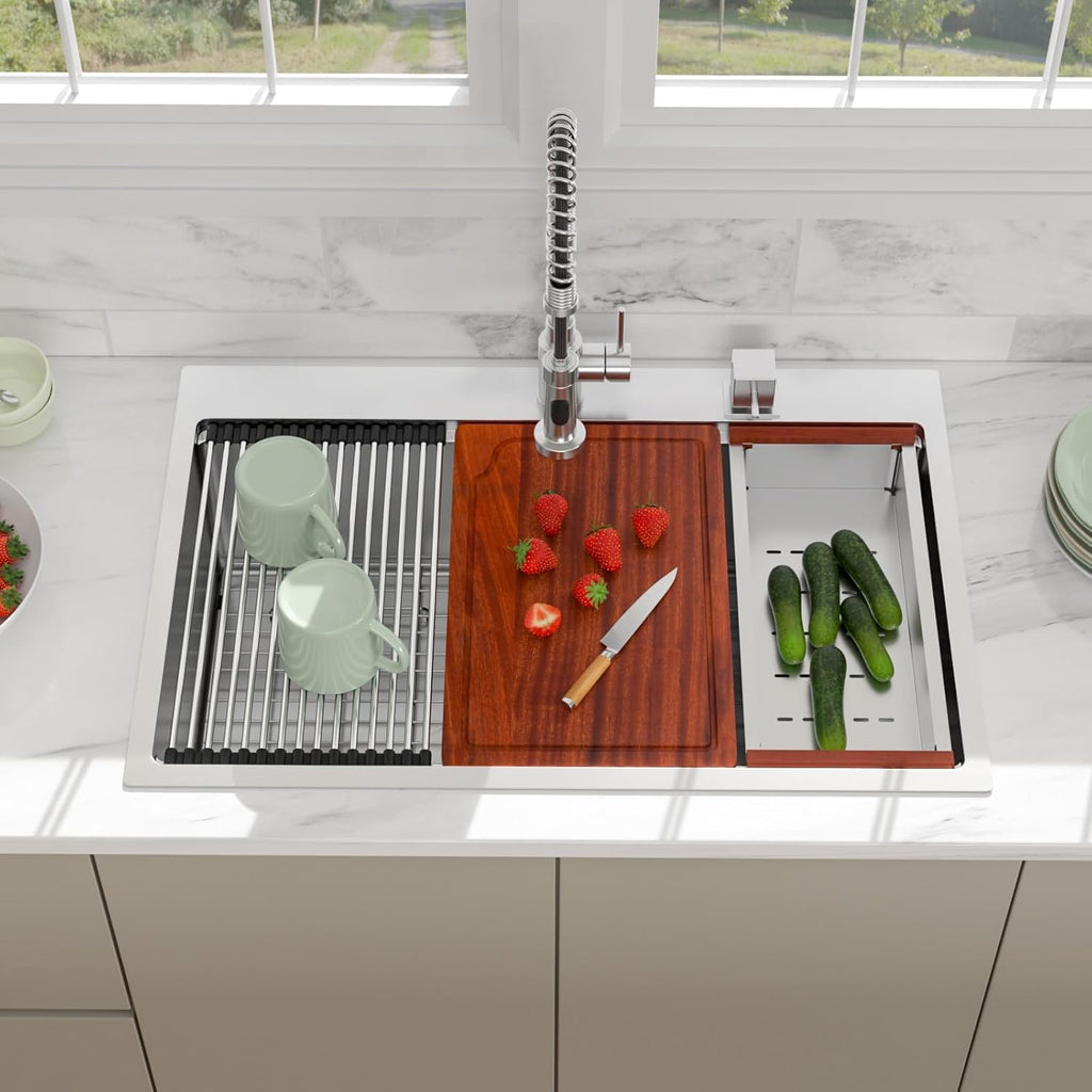 33 Drop In Workstation Kitchen Sink | 33x22 Single Bowl Workstation Sinks Stainless Steel Topmount Sink 16 Gauge