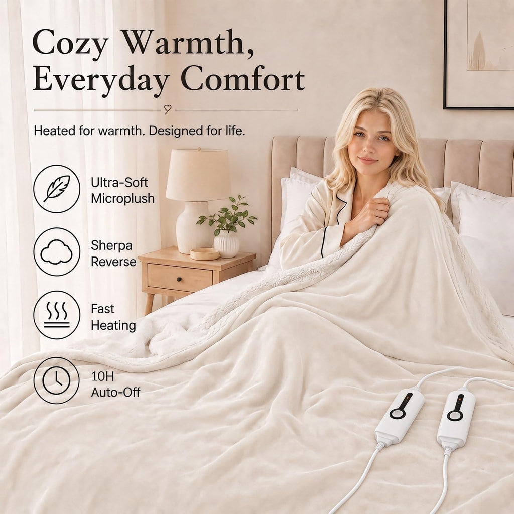 Electric Heated Blanket Queen Size 84"x90" - White