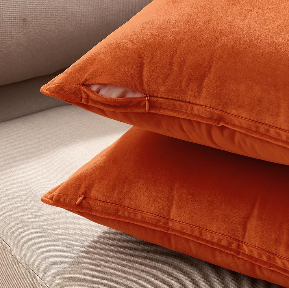 Fall Decorative Orange Velvet Throw Pillow Covers for Couch 20x20 in