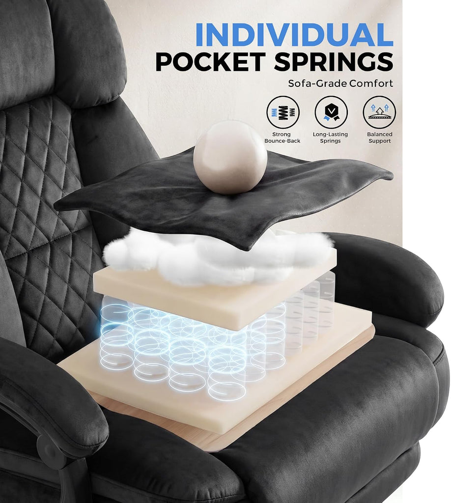 Big and Tall Office Chair with Pocket Spring Cushion & Ergonomic Lumbar Support for Lower Back Pain Relief, High Back
