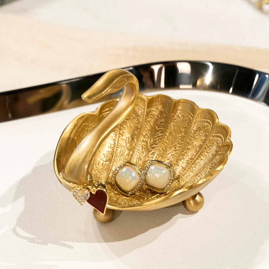 Swan Brass Jewelry Dish Tray,Gold Decorative Ring and Trinket Holder-Decorative Trinket Dish for Rings Earrings