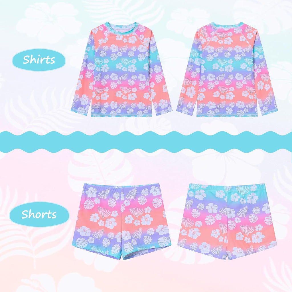 2 Piece Girls Rash Guard Set Long Sleeves Swimsuit Bathing Suit
