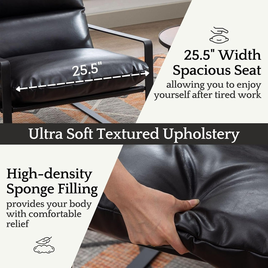Modern PU Leather Accent Armchair, Black