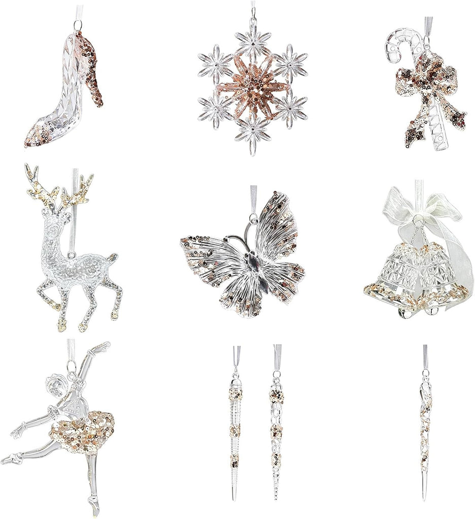 10pc Champagne Silver Sequin Xmas Ornaments Holiday Wedding Decor