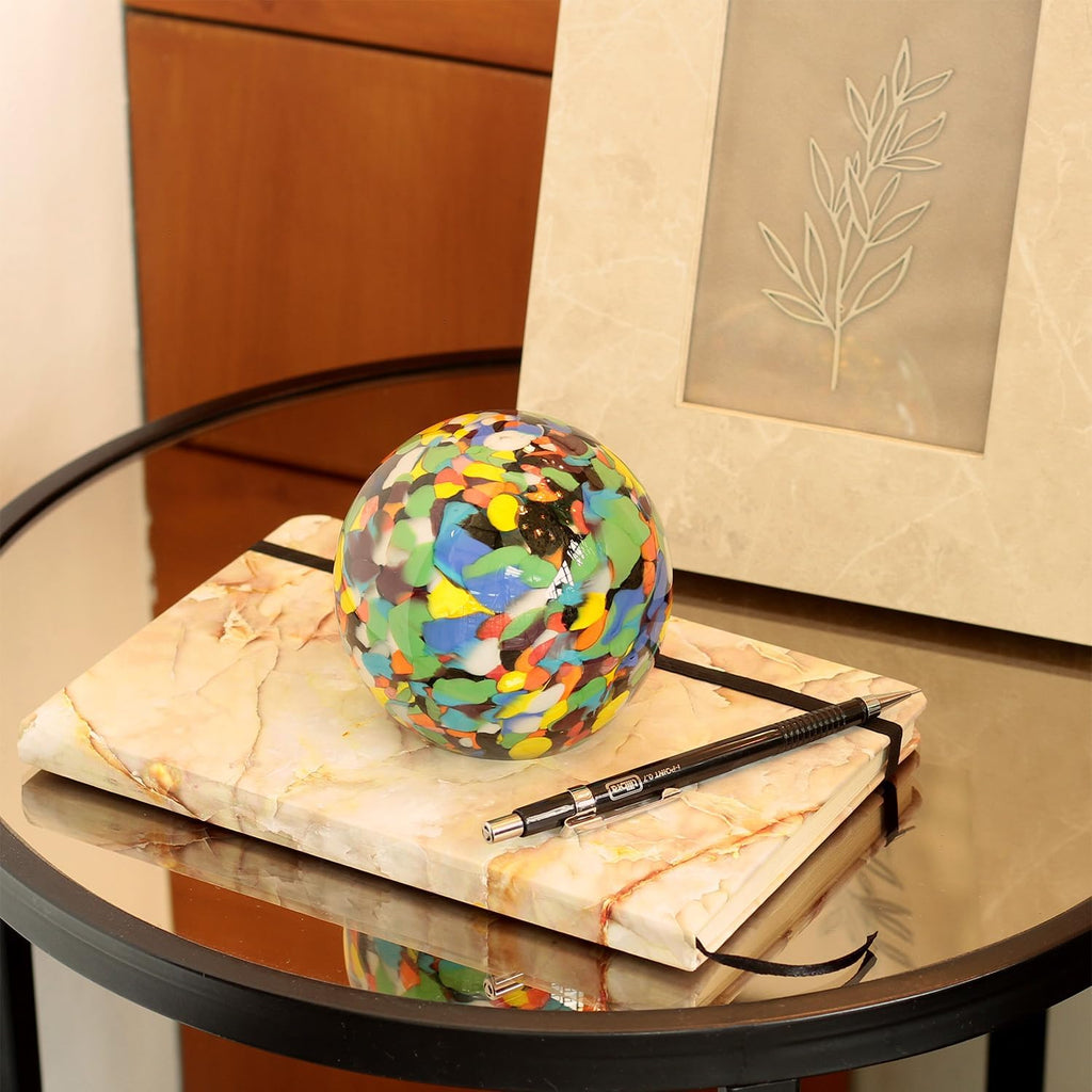 Murano Style Art Glass Paperweight Confetti Effect Hand Blown for Offices