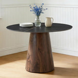 Faux Marble Round Dining Table for 4/5/6, 42" Modern Round Kitchen Table with Black Sintered Stone Top and Walnut