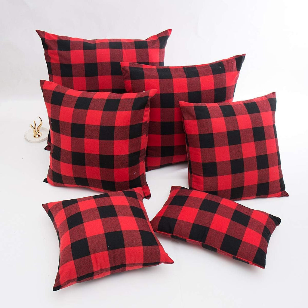 Christmas Buffalo Plaid Throw Pillow Covers 18x18 Red and Black - Set of 2