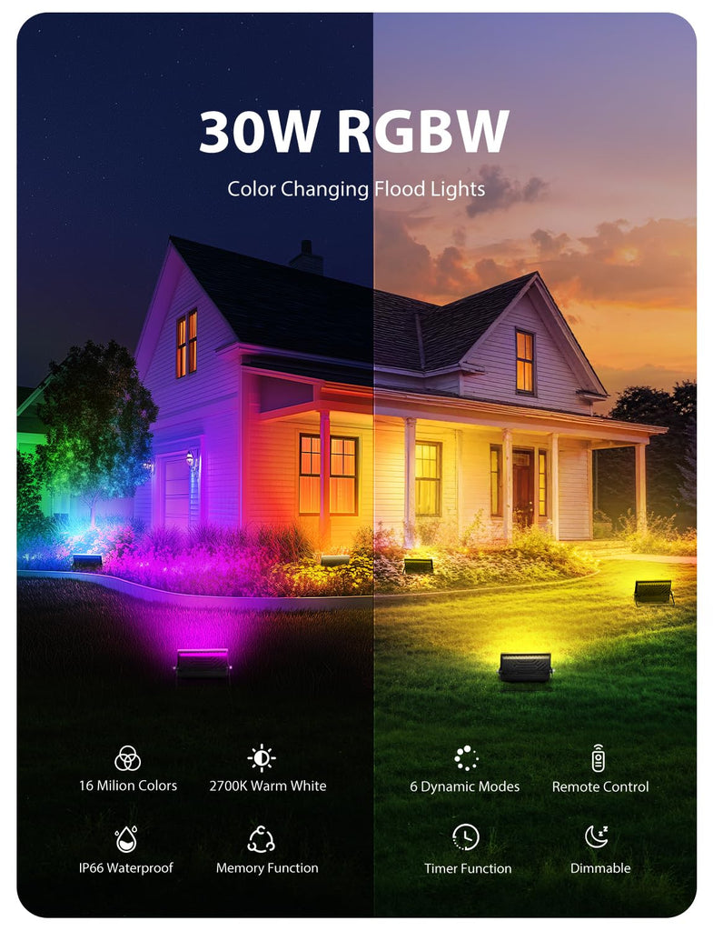 LED Flood Light DIY Color Changing Uplights with Remote, 6 Pack