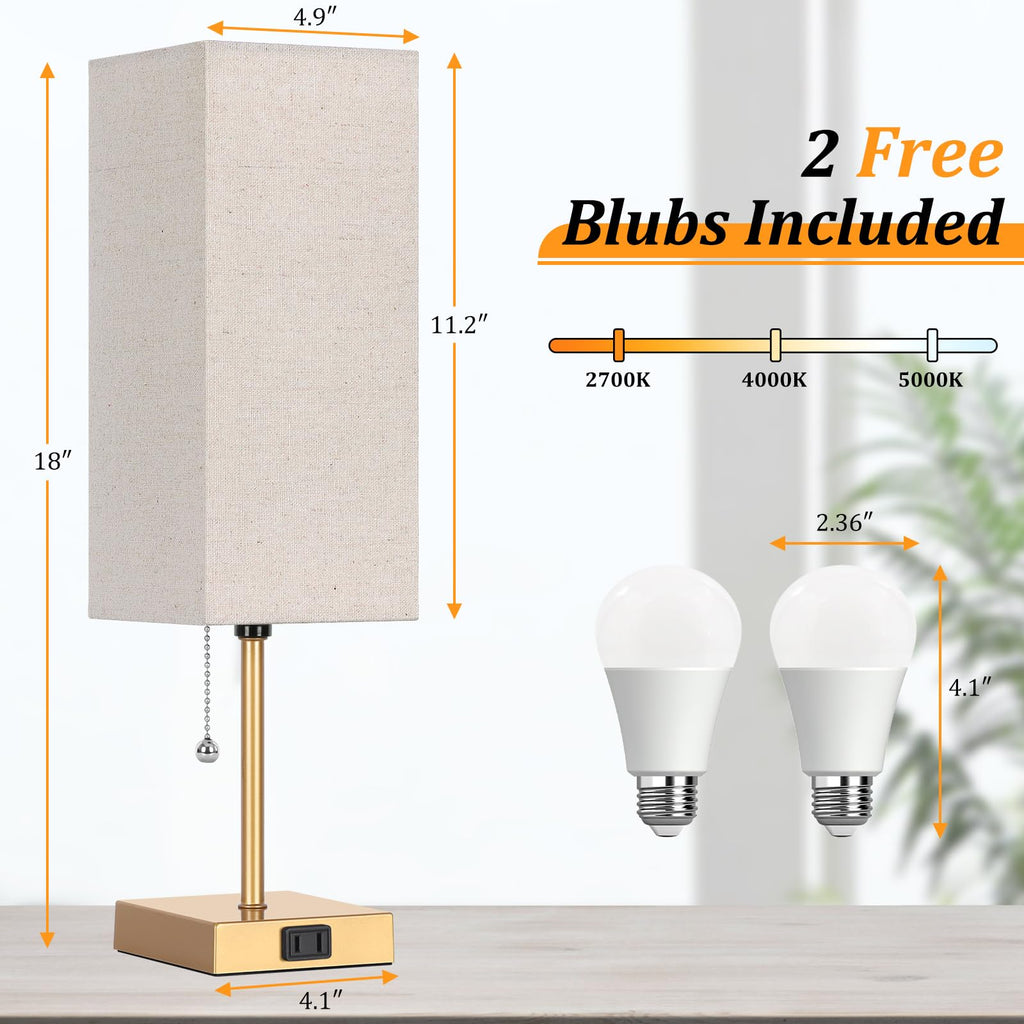 Table Lamp set of 2, 3-Color Bedside Lamps with Pull Chain