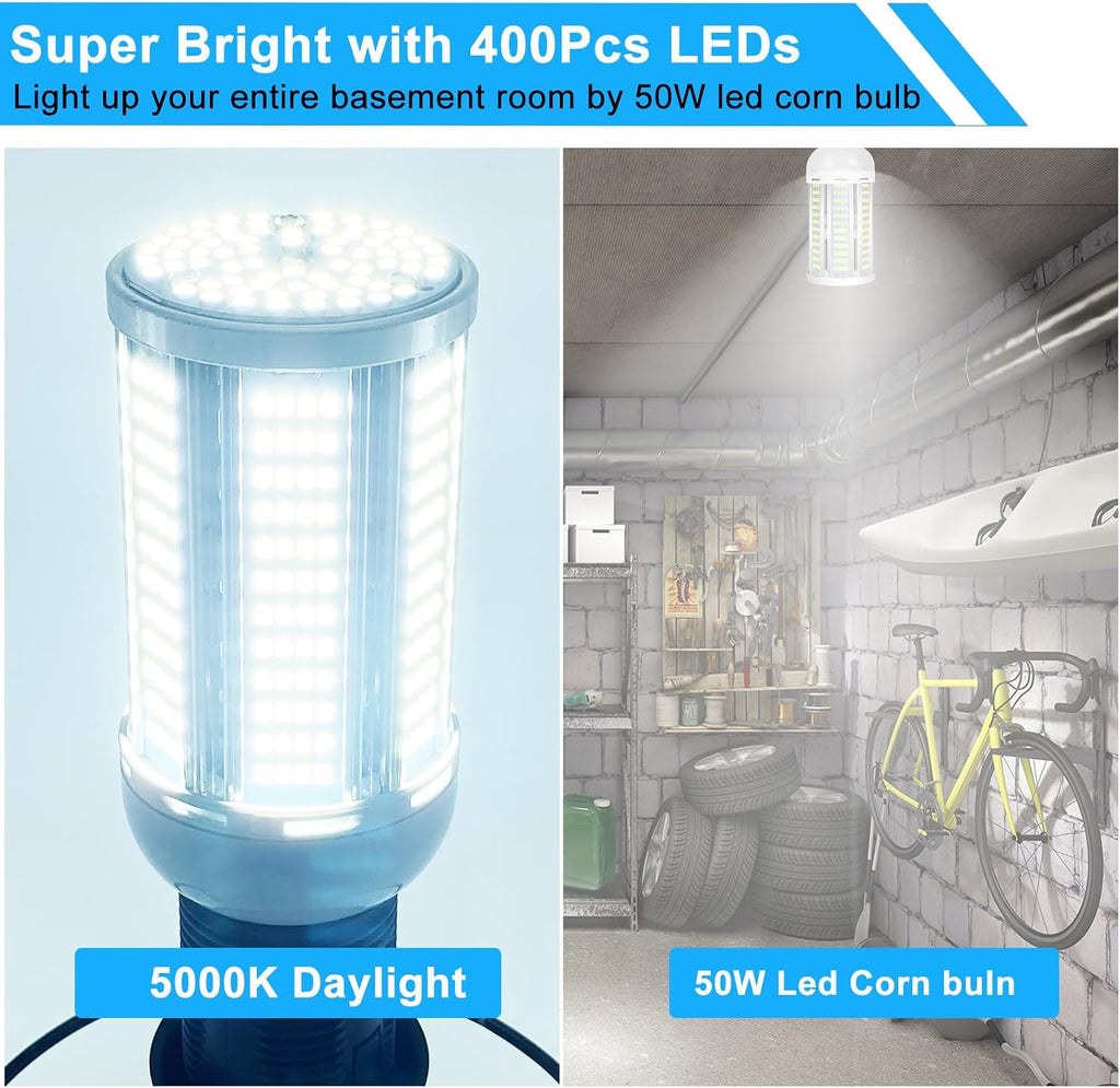400W Equivalent LED Corn Light Bulb 6000 Lumen Led Corn Bulb 50W Super Bright 5000K Daylight White E26/E27 Base LED
