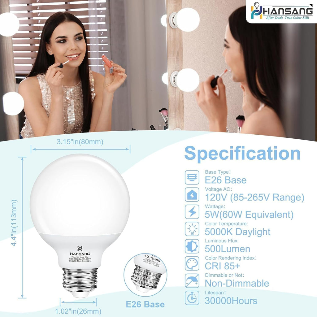 G25 LED Globe Light Bulbs, Vanity Bulbs 60W Equivalent