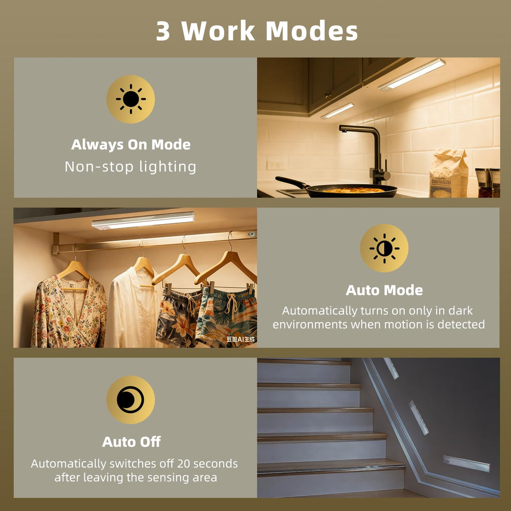 Dimmable Under Cabinet Lighting, Wireless Motion Sensor Light, 5 Pack