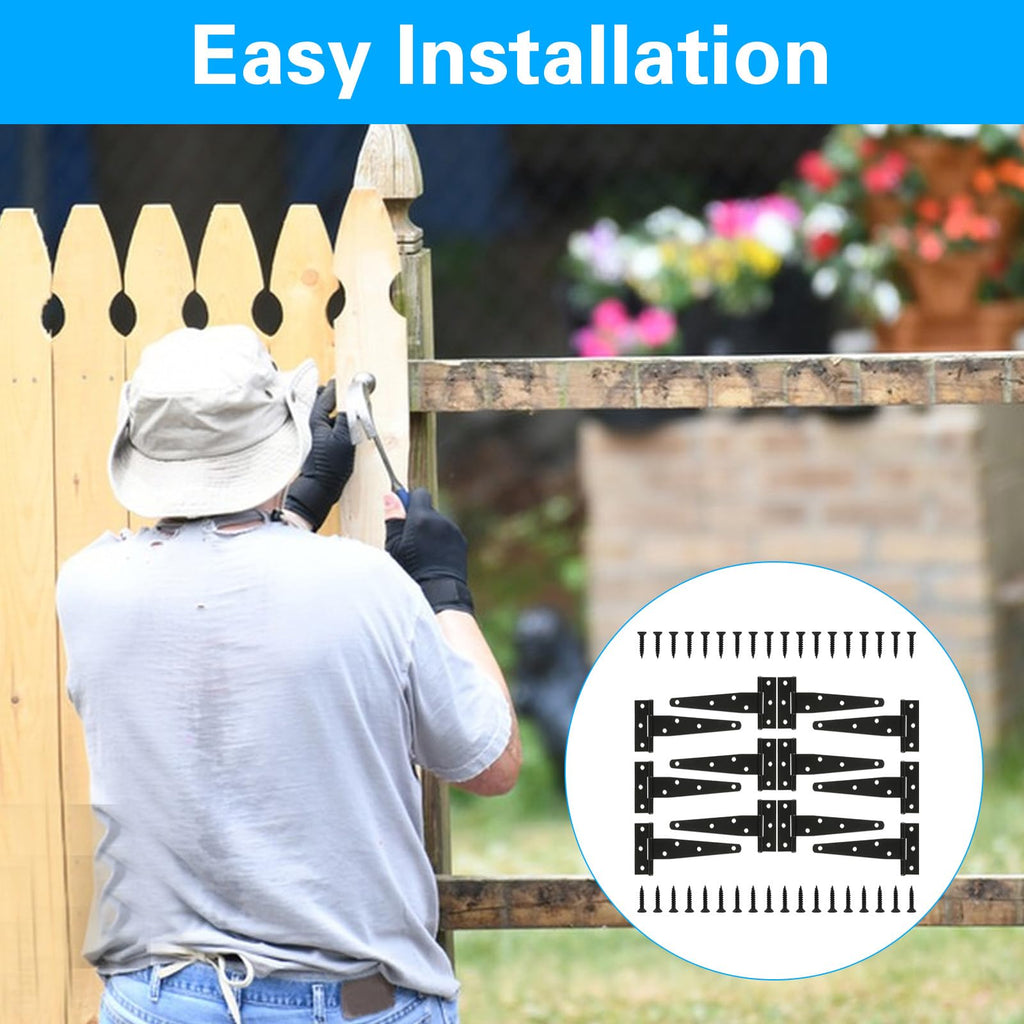T Strap Hinges Heavy Duty, Shed Door Gate Hinges(Black) (12 Pcs *6 inch)