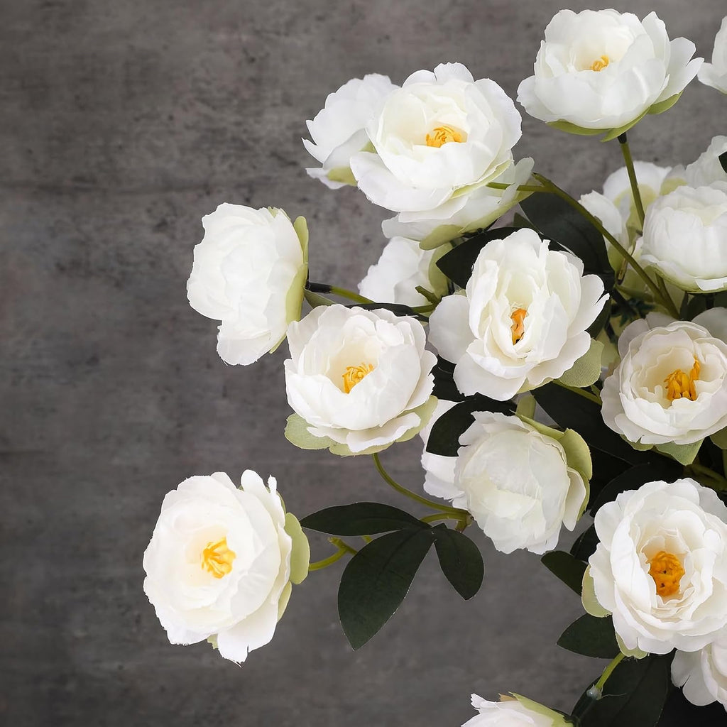 32" Large White Artificial Peonies Stems Flowers, Real Look Faux Silk Peony Bouquet 42 Heads Total for Vase - Set of 6