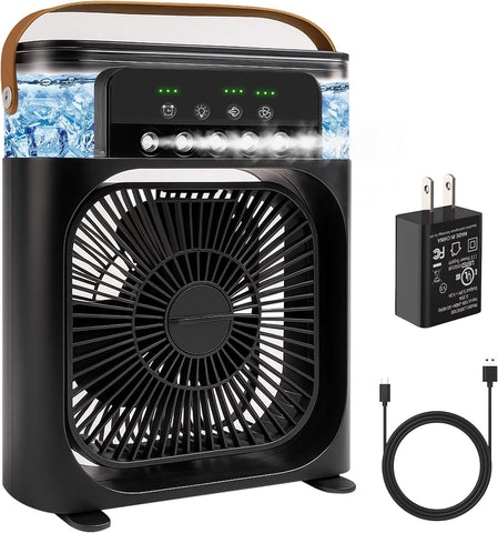 Portable Air Conditioner Fan, Mini Evaporative Air Cooler with 5 Spray Nozzles,3 Wind Speeds,3 Timers