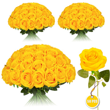 50PCS Artificial Silk Roses in Bulk & Bouquet Long Stem - Realistic Fake Roses for Wedding Centerpieces, Home Decor