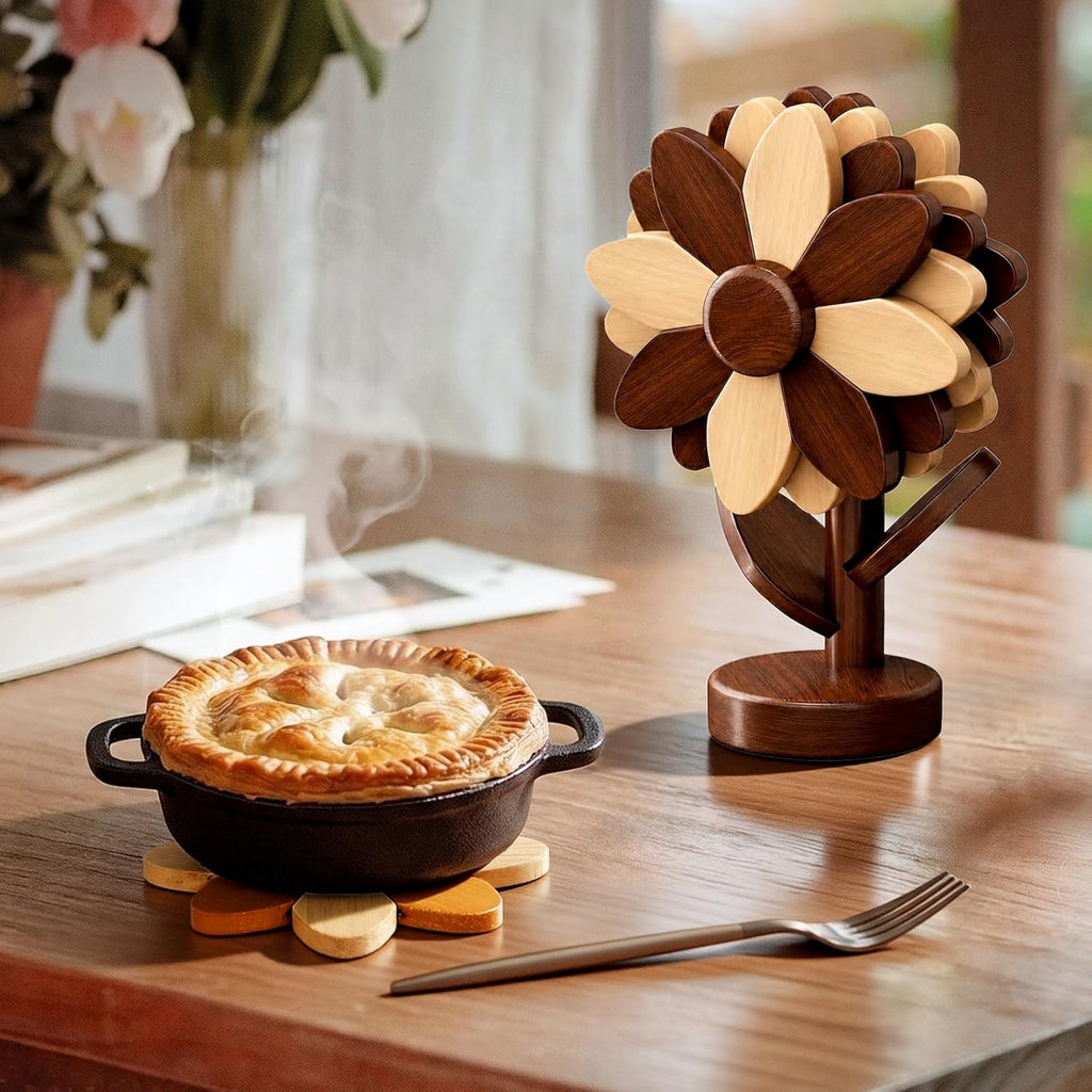 Wooden Trivets for Hot Dishes with Stand, 5-Piece Housewarming Gift Orange