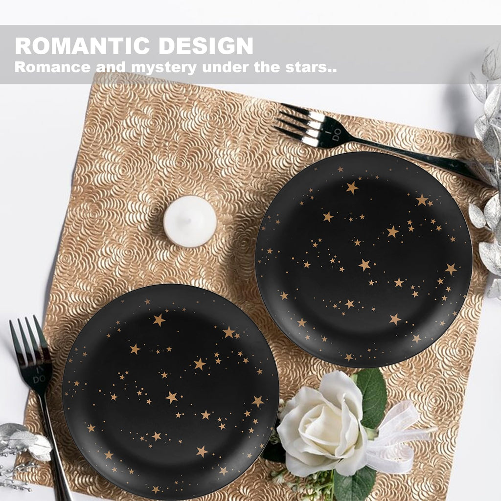 Black Melamine Dinnerware Sets - 12pcs Plates and Bowls Sets,Service for 4