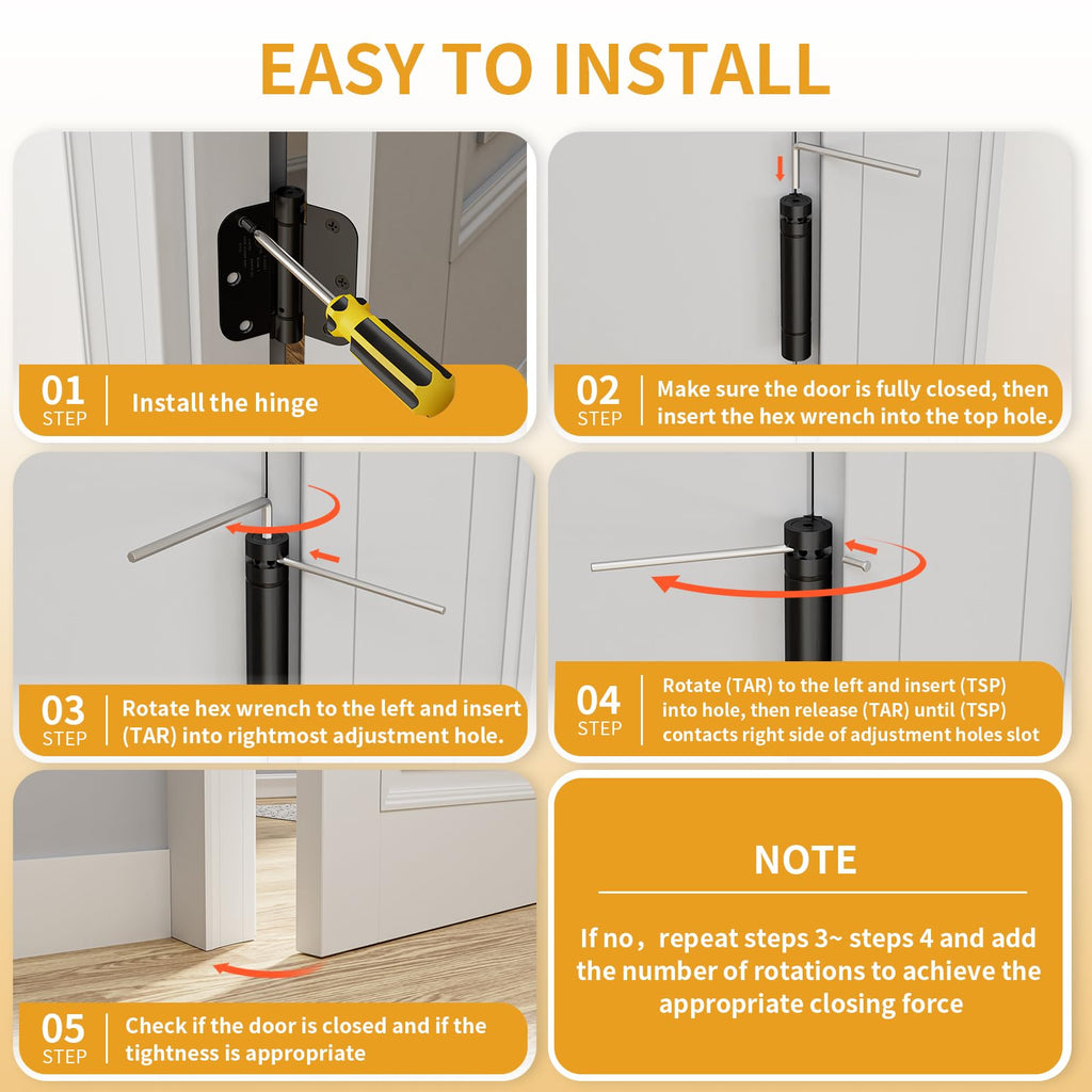 3 Pack Self Closing Door Hinges 3.5 Inch, Adjustable Tension