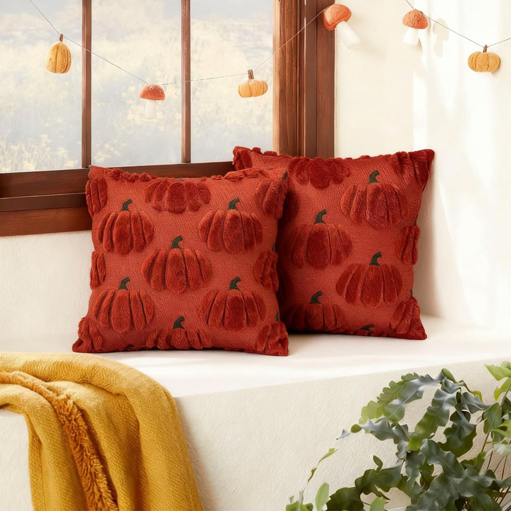Fall Pumpkin Decorative Throw Pillow Covers 26x26 Set of 2 Pillow Covers, Faux Fur Square Pillow Cover Fluffy Plush
