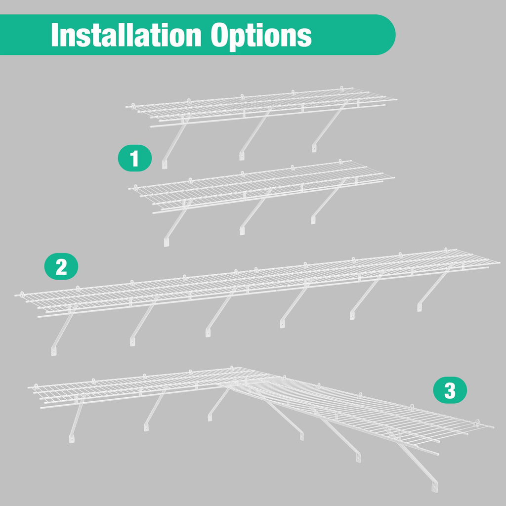 2 Pack Closet Shelves Wall Mounted, 4 ft x 16 in Wire Shelf Kit