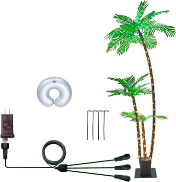 6FT Lighted Artificial Palm Tree with Three Trunks and Upgraded 260 LED Lights - Outdoor/Indoor Use