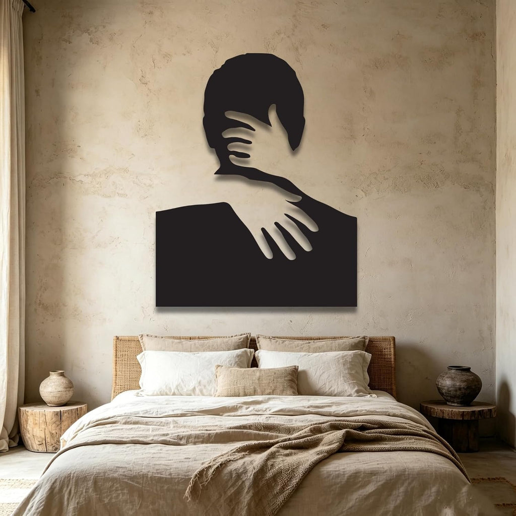 Matte Black Metal Wall Sculpture, Minimalist Negative Space Metal Wall Art, Abstract Monochrome Line Wall Hanging