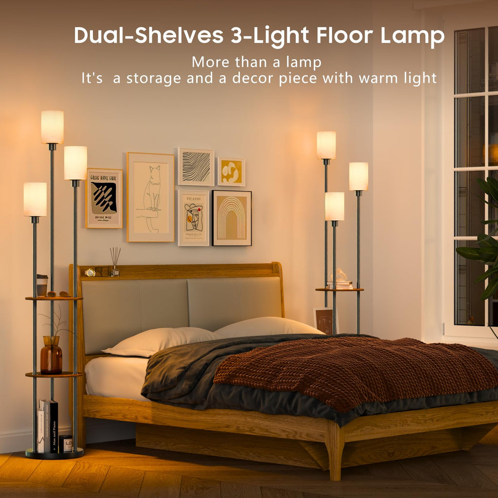 Floor Lamp with Shelves, 71" Tall Modern Standing Lamp with Table