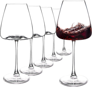 Red Wine Glasses Set of 6, 19.5 oz Durable Wine Glasses, Large Long Stem Wine Glasses with Unique Concave Bowl Base