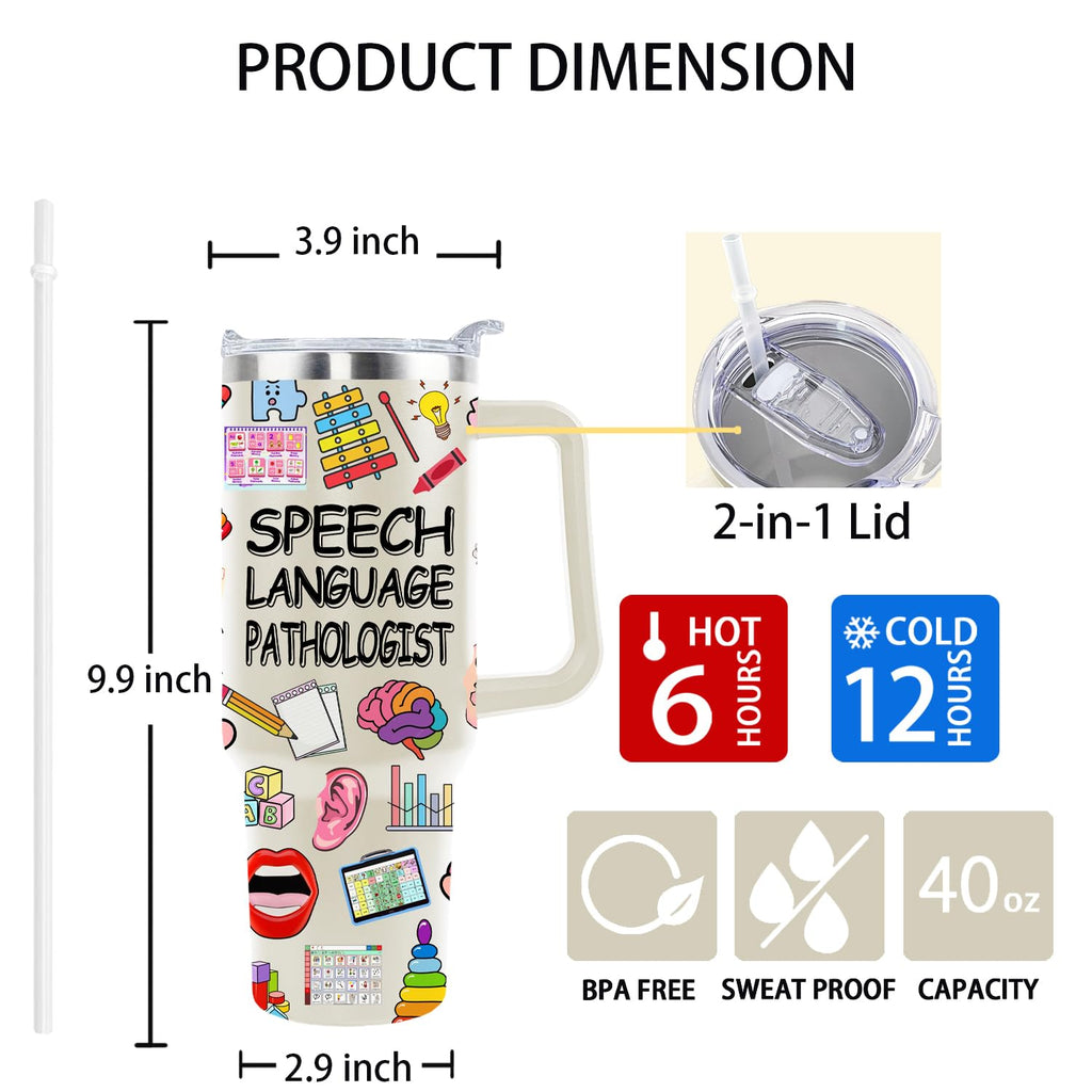 40 Oz Speech Language Pathologist Tumbler Cup Speech Therapy Gift SLP Gifts Stainless Steel Insulated Travel Coffee