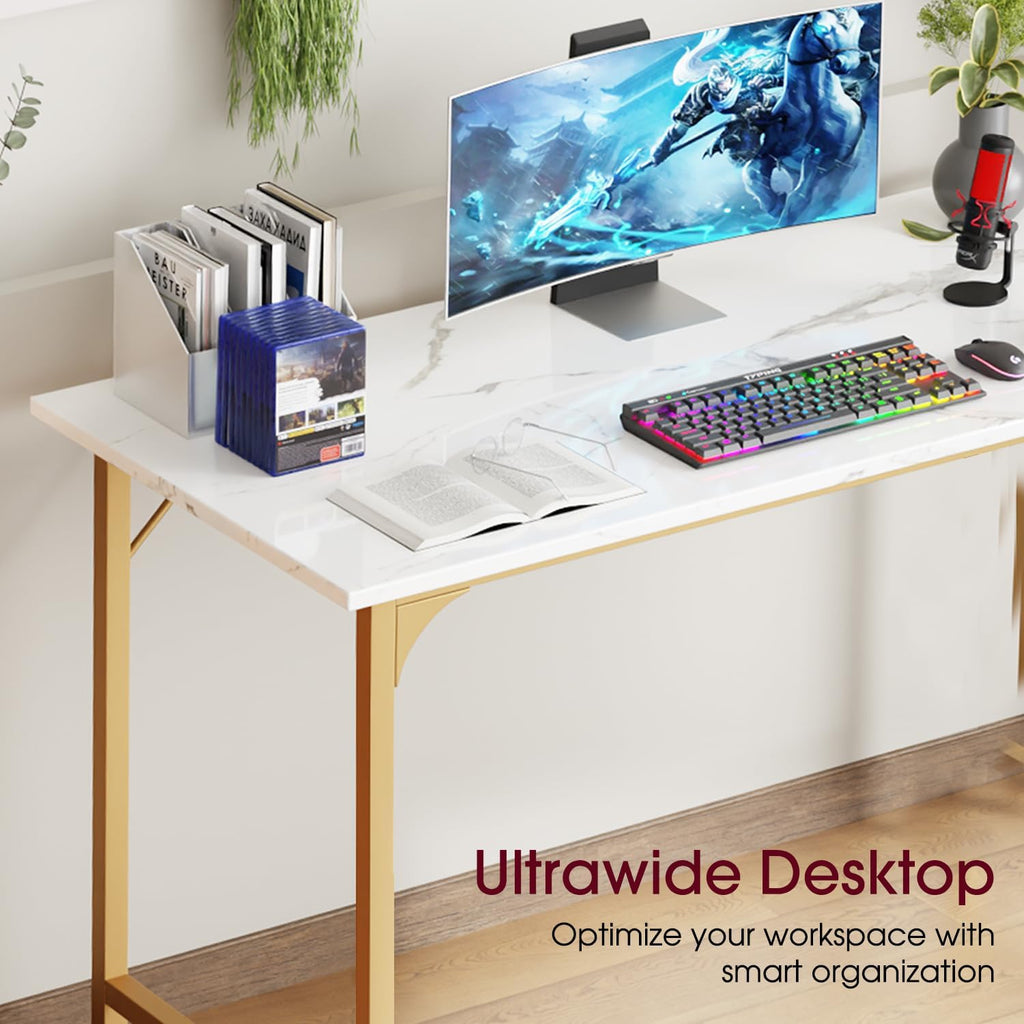 Computer Desk,Home Office Desk, Modern Simple Style Study Writing (Gold, 55 Inch)