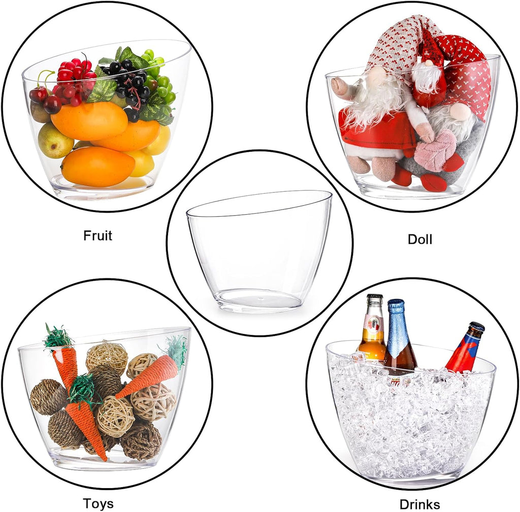 Acrylic Ice Bucket, 5.2L Clear Plastic Champagne Wine Bucket Chiller, Oval Bar Ice Cooler Container, Food - Set of 2