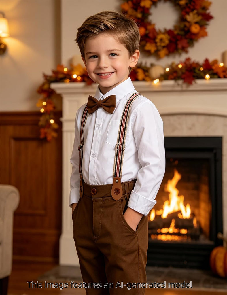 Toddler Boys Formal Clothes Suspender Outfit Dress Suit