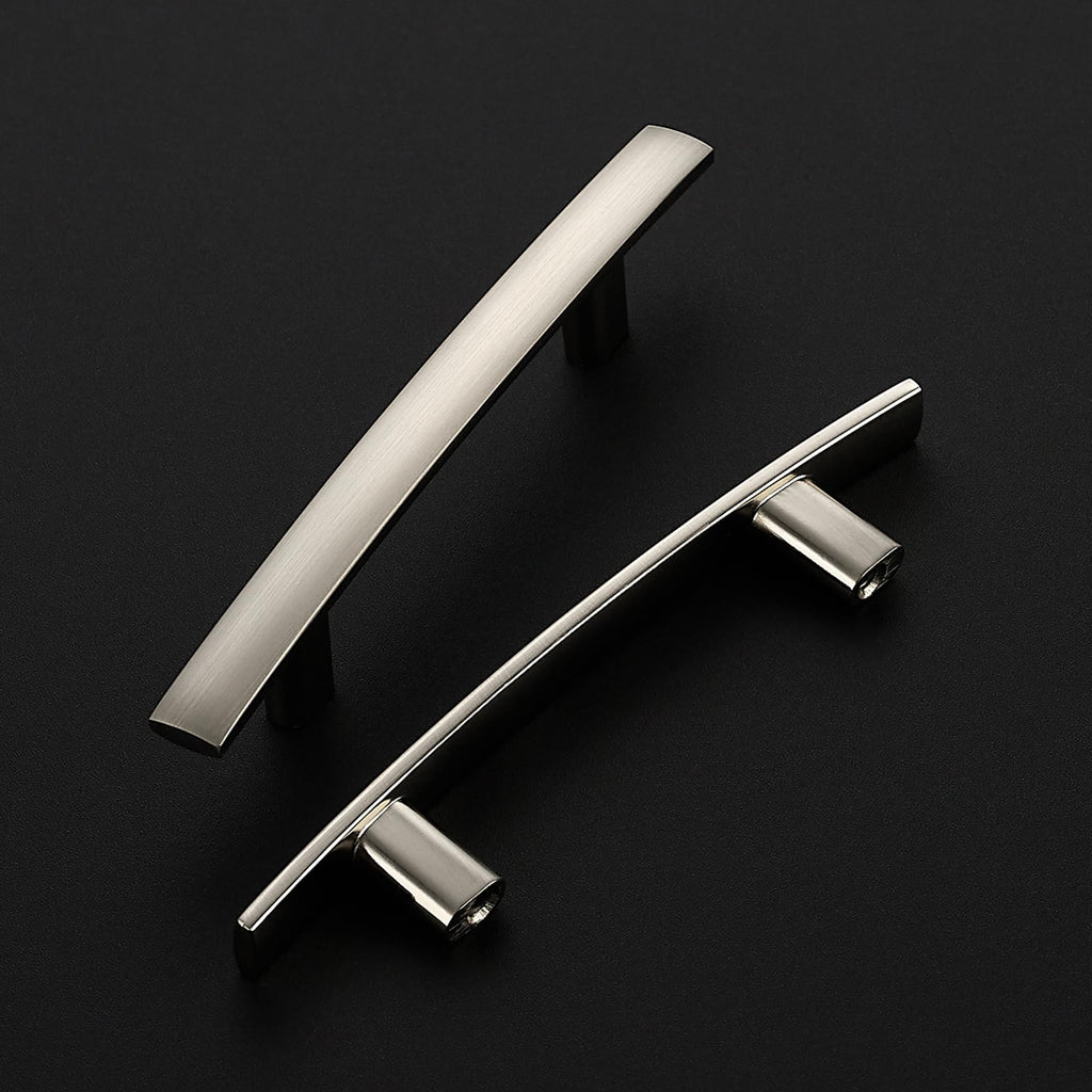 30 Pack Brushed Nickel Cabinet Handles, 3" Hole Center Curved Pulls