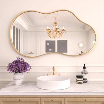 Gold Irregular Wall Mirror 20X36 Inch