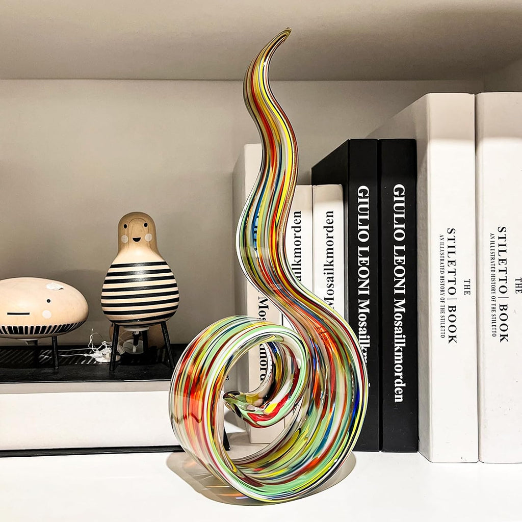 11.4" Tall Hand Blown Glass Sculpture, Murano Style Art , Modern Coastal Home Decor Accent for Shelf