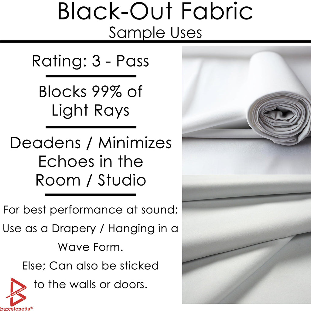 Black Out Fabric | 3 Pass Rated, Blocks 99% Light Ray | 58" Wide | Echo Deadening | Thermal Insulating Curtain