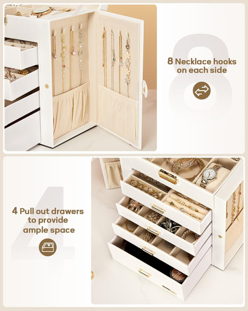 Large Jewelry Box for Women: 5-Layer Organizer with Lock for Dresser