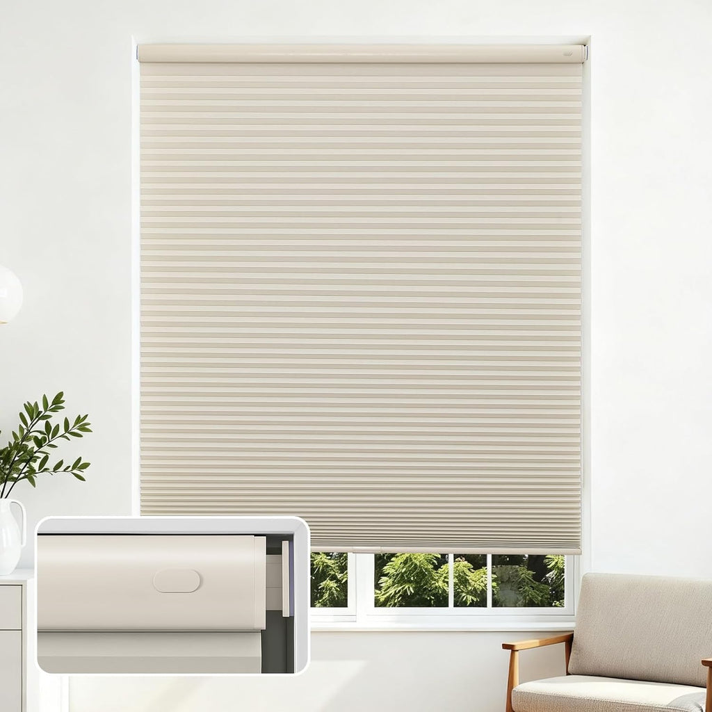 No Drill Cordless Cellular Shades, 15" W x 36" H, Linen Beige
