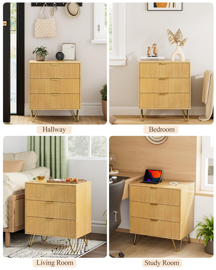 3 Drawer Dresser, 27.6" Modern Storage Dresser, Oak