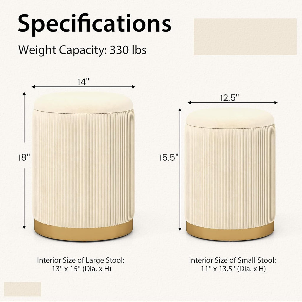 Ottoman with Storage, 1 Large & 1 Small Nesting Ottoman Side Table | Set of 2 Storage Ottomans, Upholstered