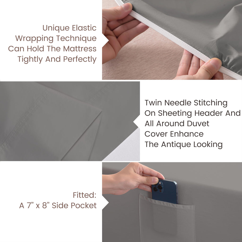 Soft 100% Washed Cotton Sheet Set California King, Grey