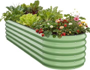 Galvanized Raised Garden Bed 8x2x1.5 FT, Oval Metal Raised Garden Bed Outdoor Planter Box with Open Bottom