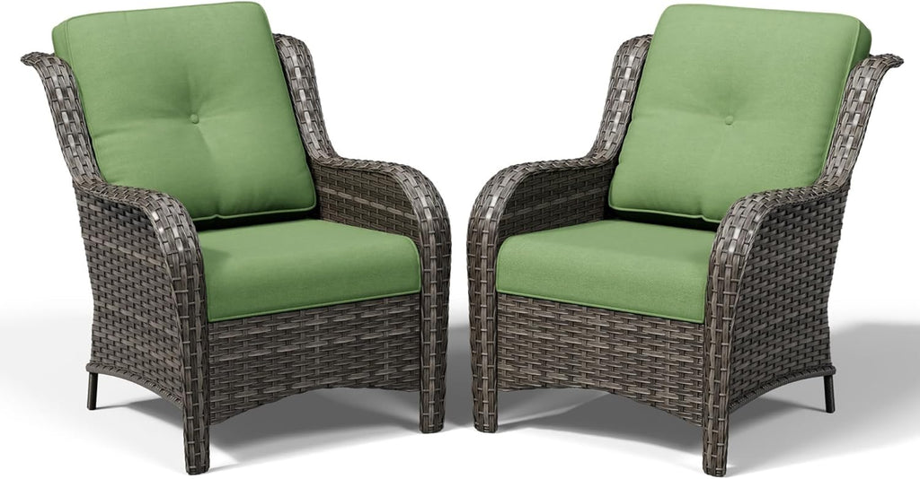 Joyside Patio Chairs Set of 2, Wicker Patio Furniture with High Back, Deep Seating, Wide Armrest, Thickened Cushions