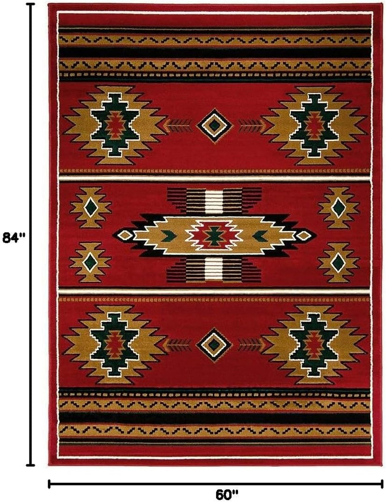 Southwest Native American Navajo Indian Design Rustic Aztec Lodge Geometric #CR29 Red Carpet Area Rug (5' 3" X 7' 5")